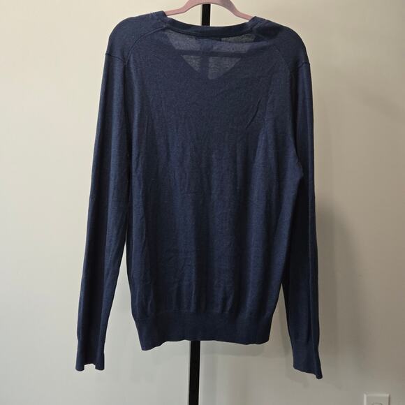 Banana Republic Luxury Blend Sweater Cashmere Silk Cotton Dark Blue Heather L - Picture 2 of 6